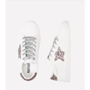 FabKids White Glitter Star Sneakers - Girls Size 1